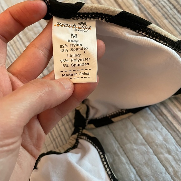 New! Beach Joy Black Stripe Adjustable Bikinis, Swimwear,top M,Bottom S - Picture 9 of 11